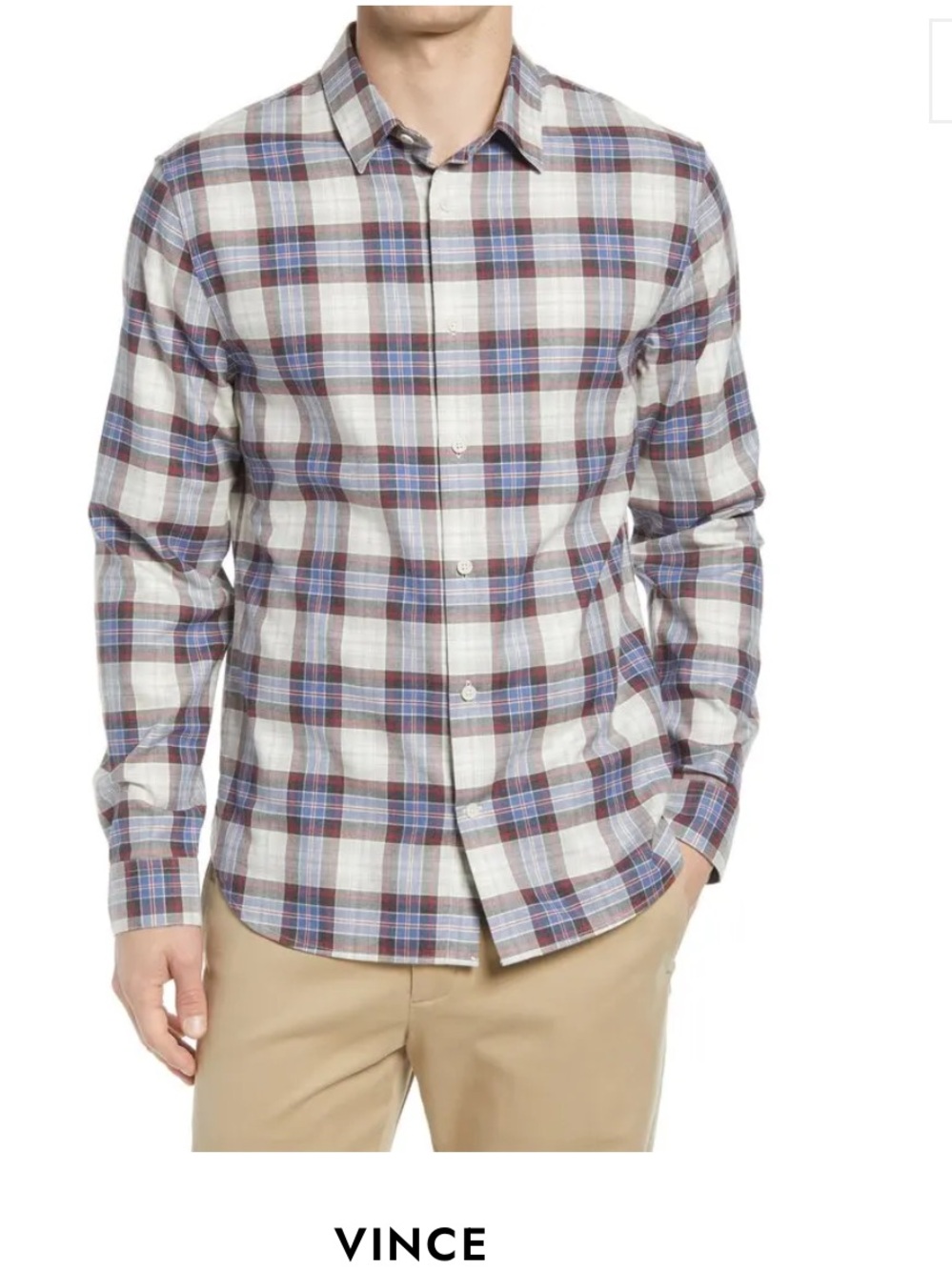 Vince Tartan Plaid Button-Up Shirt H White infinity blue men’s medium $225 TAGS